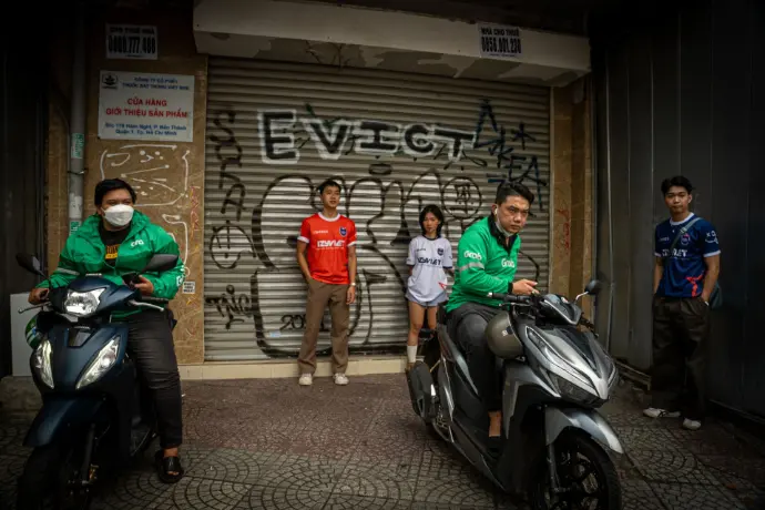 Saigon Street FC jerseys  posing in Ho Chi Minh City streets in Vietnam